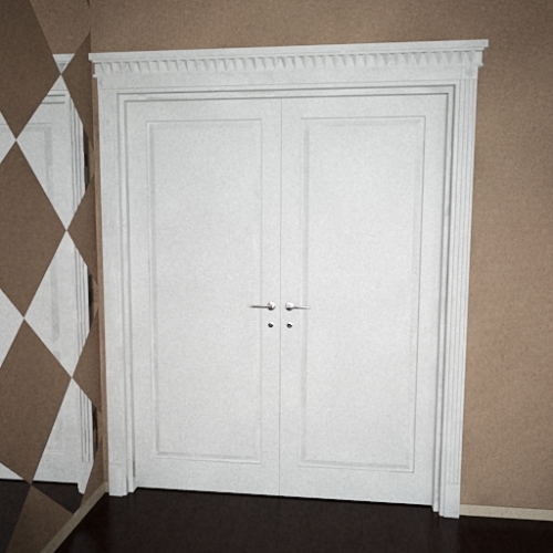 3D White wooden 2X doors - 3D модель белых деревянных двойных дверей