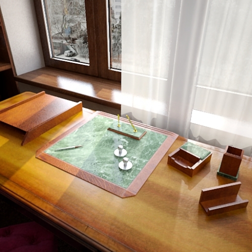 3D Wood'n'marble desk set - 3D деревянный письменный стол с мраморными вставками
