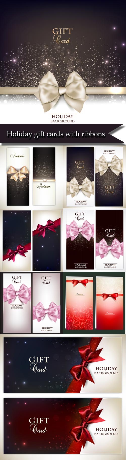 Holiday gift cards with ribbons